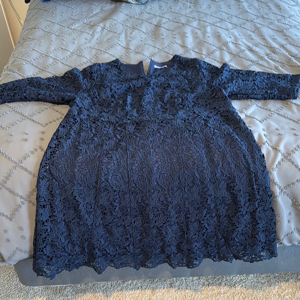 Jessica London Blue Long Sleeve Mandarin Collar Dress